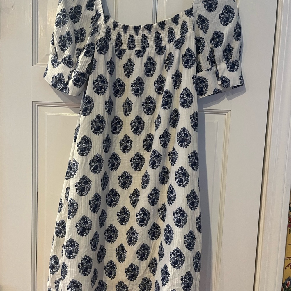 J. Crew White Mini Dress with Navy Blue Medallion Print - Picture 5 of 8